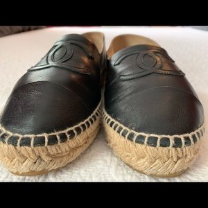 Used Chanel Black Leather Espadrilles, size 40
